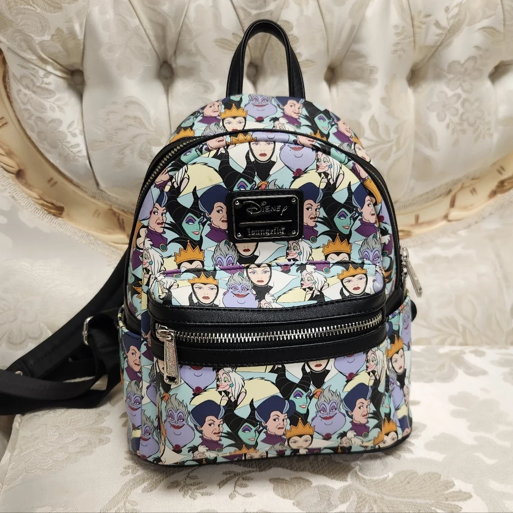 Loungefly Disney Villians maleficient  Cruella AOP Mini Backpack + Wallet